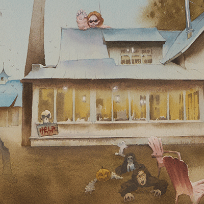 Ghost House (Daytime) - "Watercolor Painting" - Halloween - The Silence Before Night -  Painting for Room - 13x20 Inches - [Ando0001]