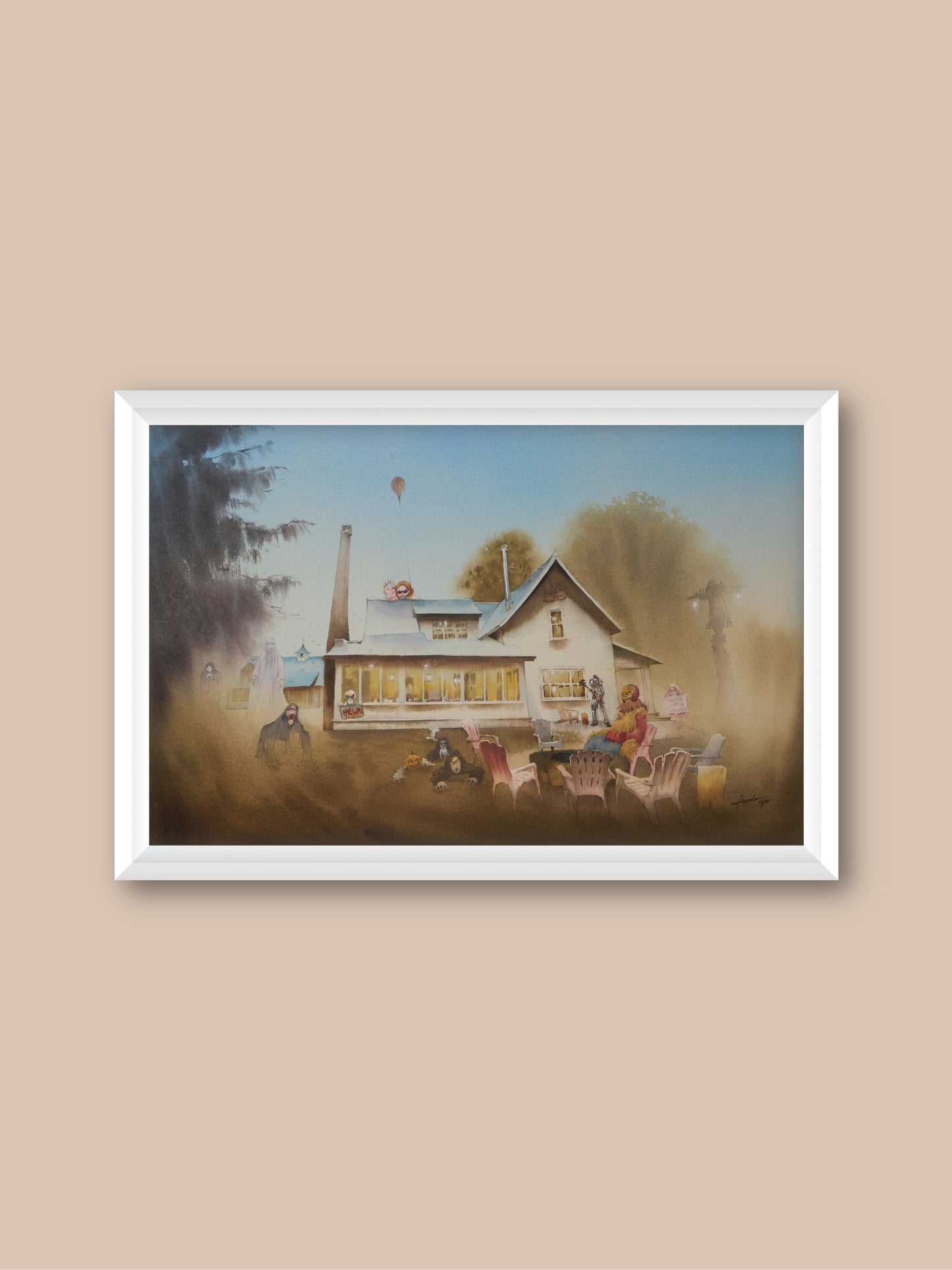 Ghost House (Daytime) - "Watercolor Painting" - Halloween - The Silence Before Night -  Painting for Room - 13x20 Inches - [Ando0001]