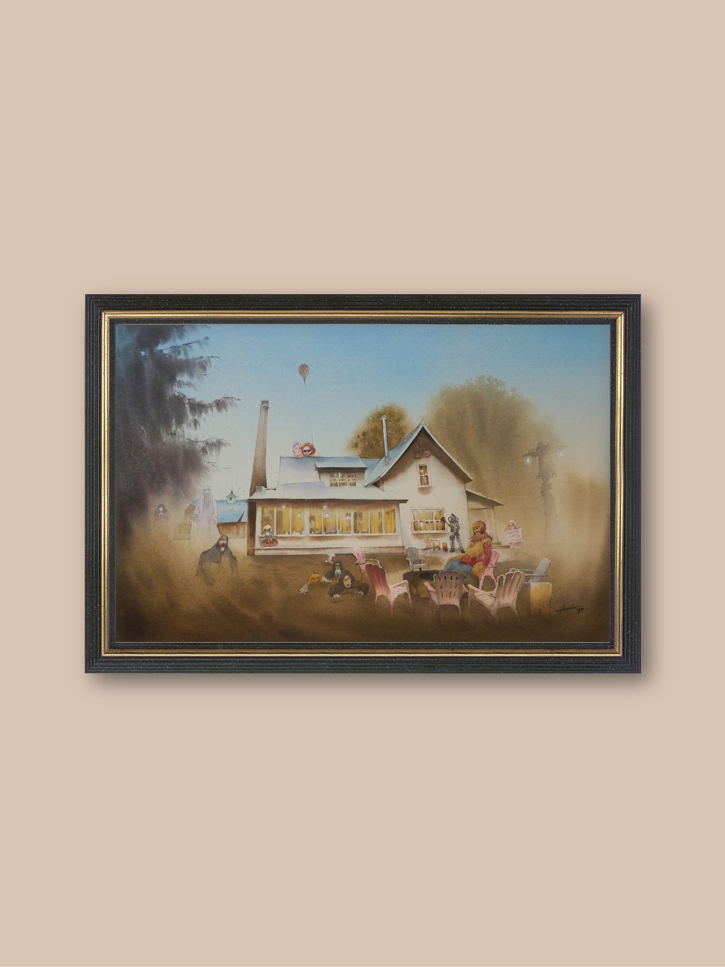 Ghost House (Daytime) - "Watercolor Painting" - Halloween - The Silence Before Night -  Painting for Room - 13x20 Inches - [Ando0001]