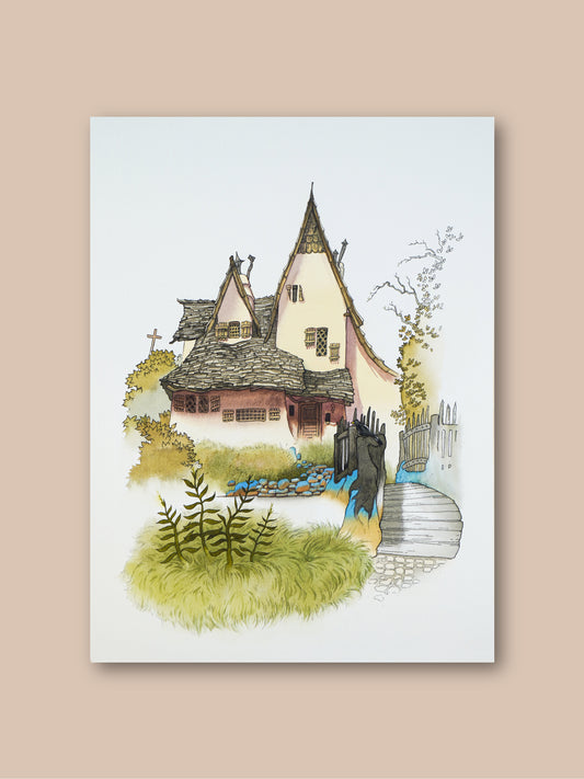 Witch house - "Watercolor Painting" - Halloween - Painting for Room - 16.5x11.8 Inches - [Ando0003]