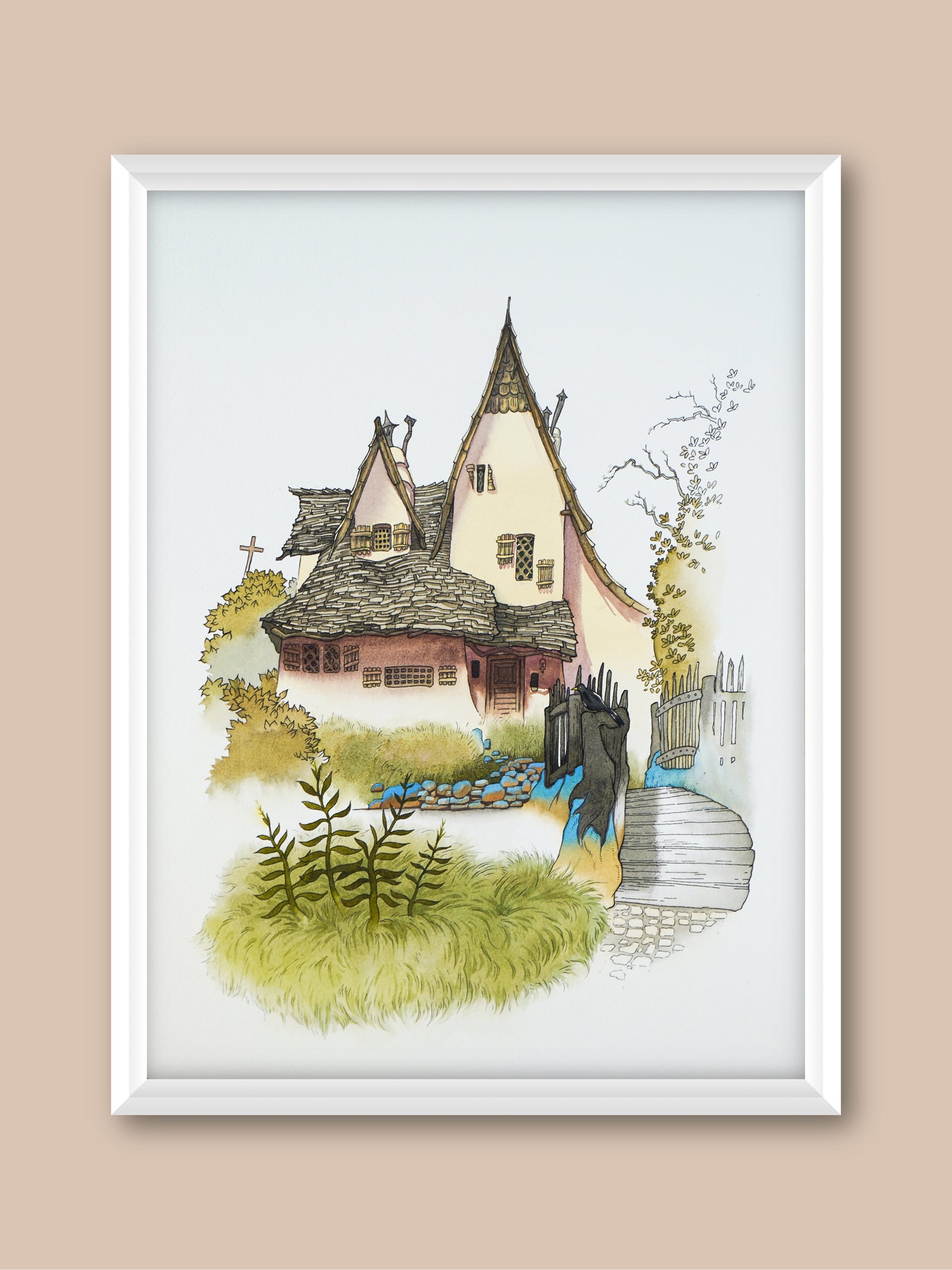 Witch house - "Watercolor Painting" - Halloween - Painting for Room - 16.5x11.8 Inches - [Ando0003]