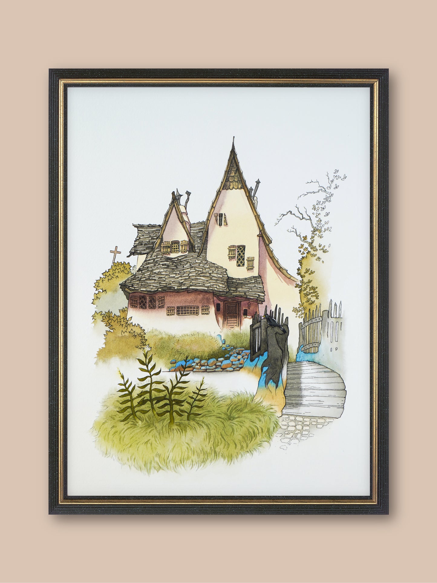 Witch house - "Watercolor Painting" - Halloween - Painting for Room - 16.5x11.8 Inches - [Ando0003]