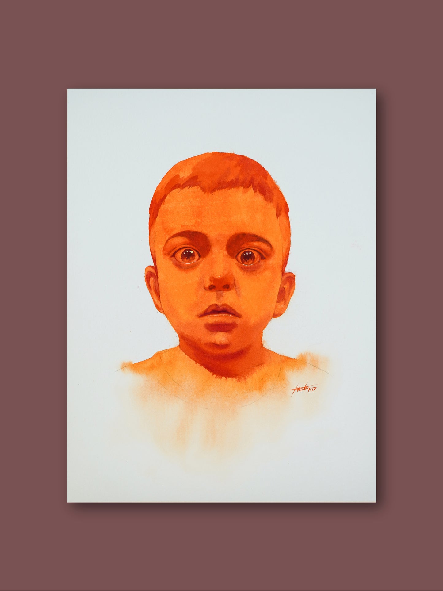 Gaza boy - "Watercolor Painting" - War theme - Peace & Love - 16.5x11.8 Inches - [Ando0004]