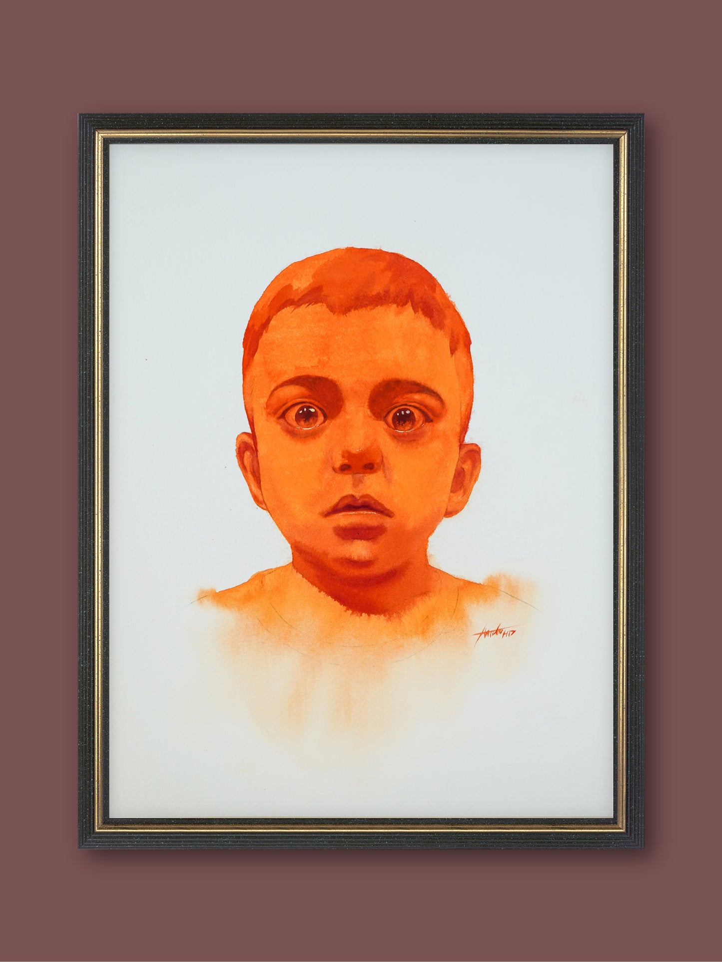 Gaza boy - "Watercolor Painting" - War theme - Peace & Love - 16.5x11.8 Inches - [Ando0004]
