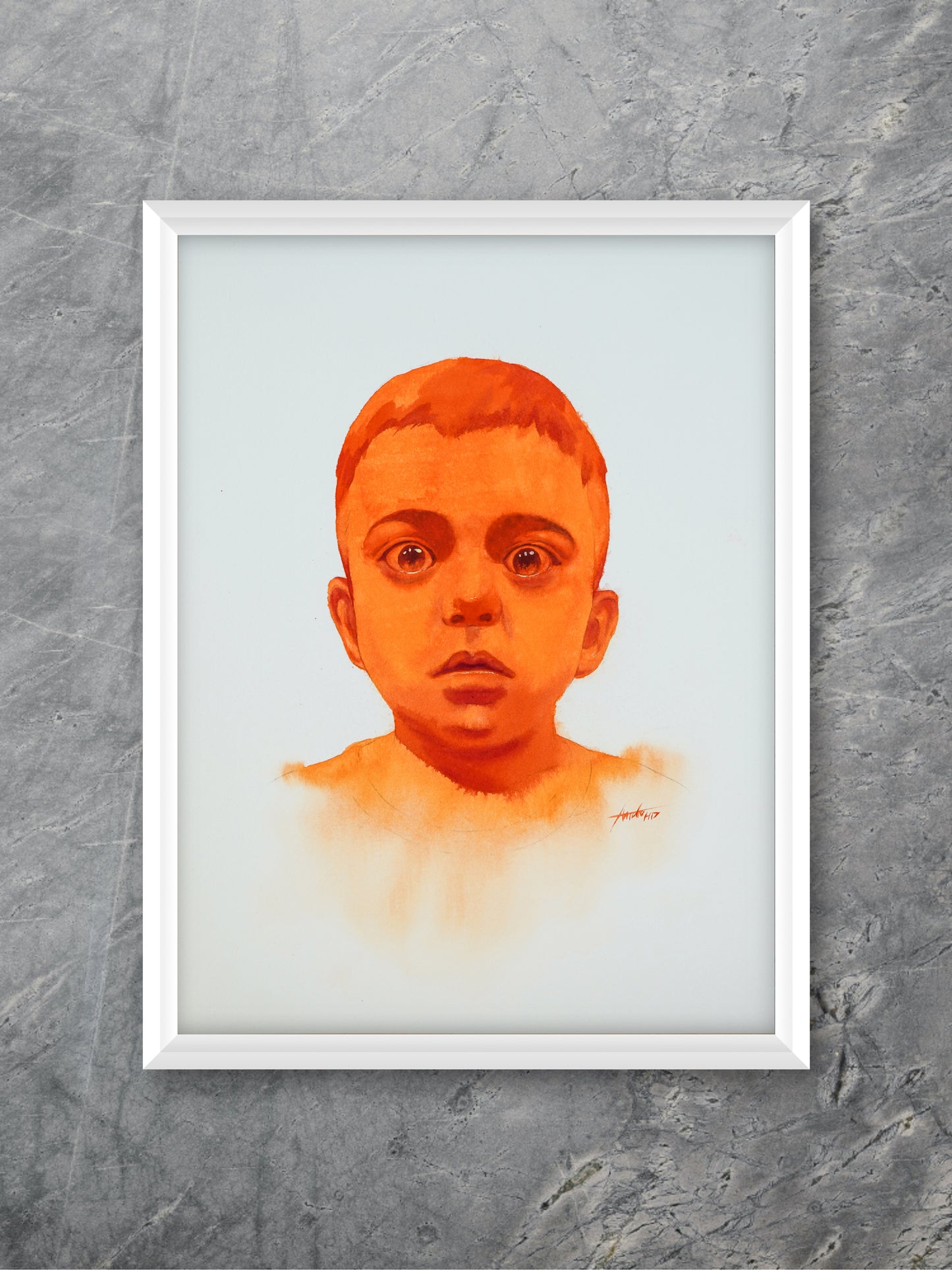 Gaza boy - "Watercolor Painting" - War theme - Peace & Love - 16.5x11.8 Inches - [Ando0004]