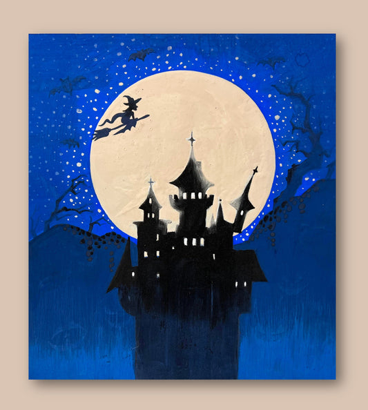 Witch's castle - Halloween - "Japanese Painting" -  Painting for Room - 10.6x9.4 Inches [Weapon0001]