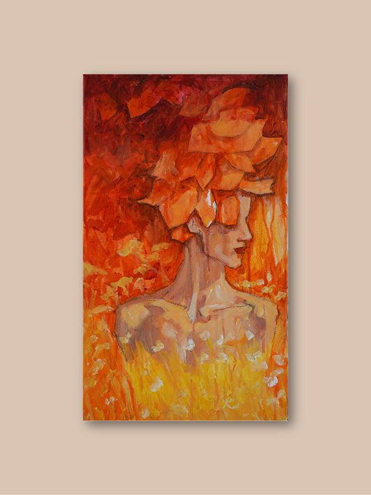 Fire girl - “Acrylic painting”  - painting for Room - 19.6x11.8 Inches - [Nicola0009]