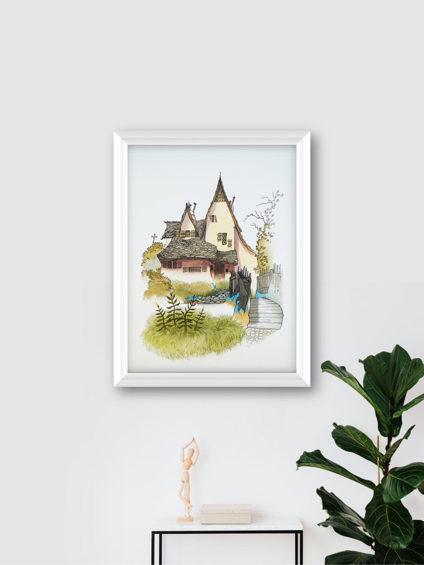 Witch house - "Watercolor Painting" - Halloween - Painting for Room - 16.5x11.8 Inches - [Ando0003]