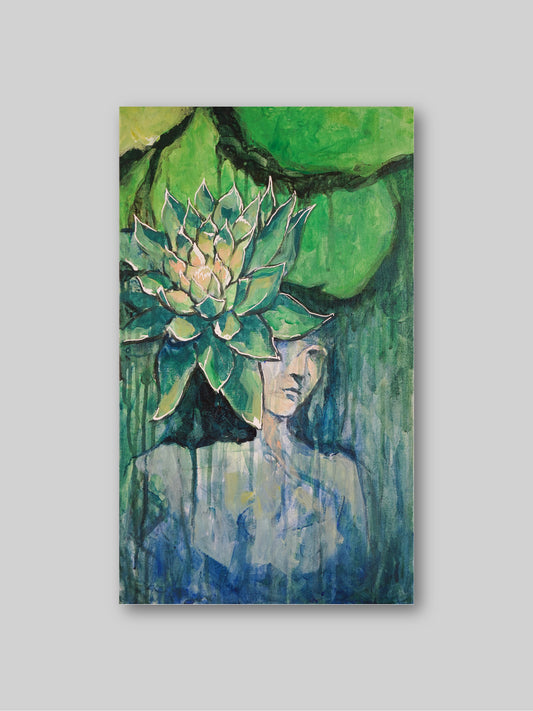 Lotus Girl - “Acrylic painting”  - painting for Room - 19.6x11.8 Inches - [Nicola0008]