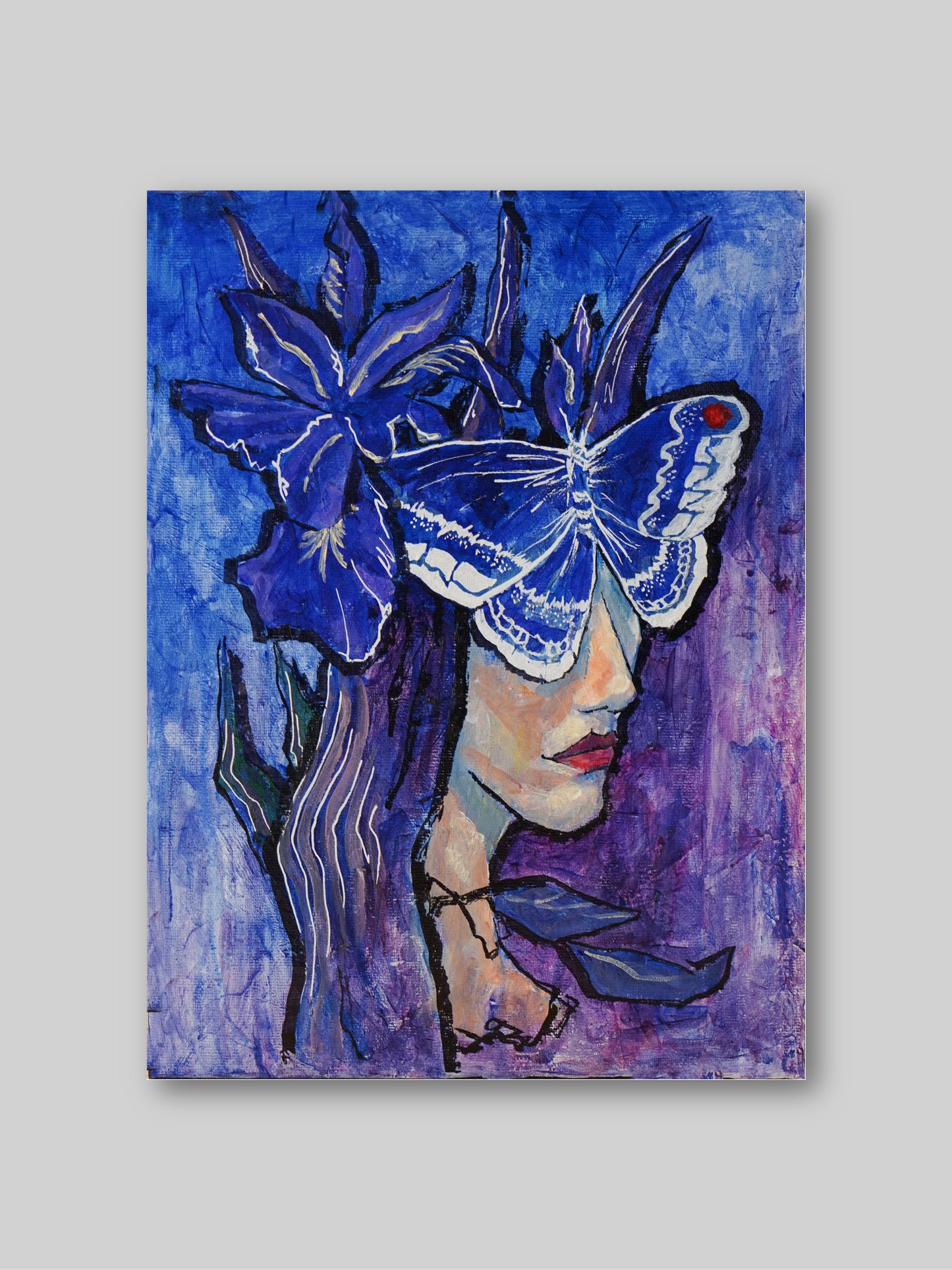 Butterfly Girl -  “Acrylic painting” - Female Charm - Painting for Room - 15.7x11.8 Inches - [Nicola0006]