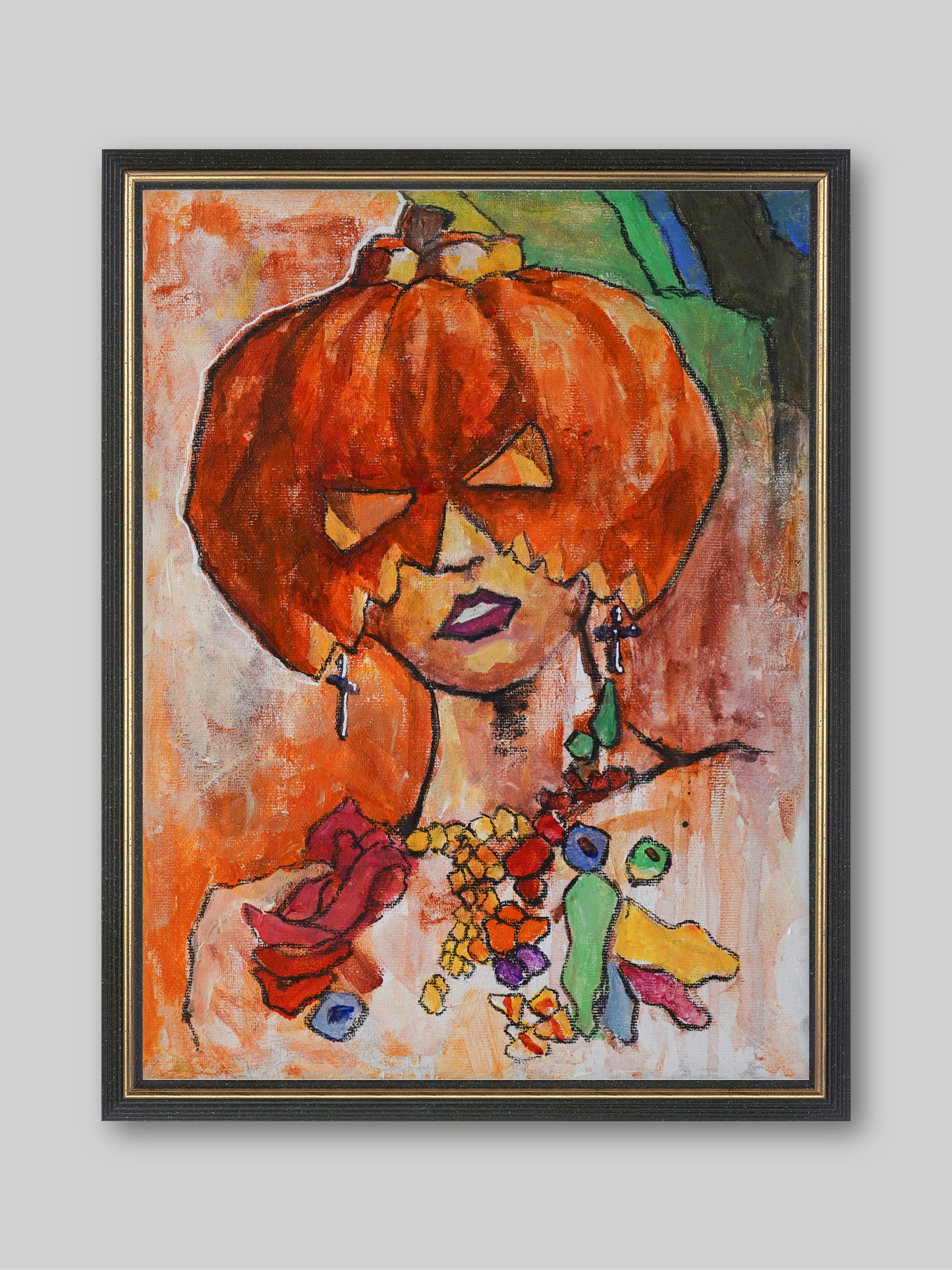 Pumpkin Girl - “Acrylic painting” -  Halloween - painting for Room - 15.7x11.8 Inches - [Nicola0005]