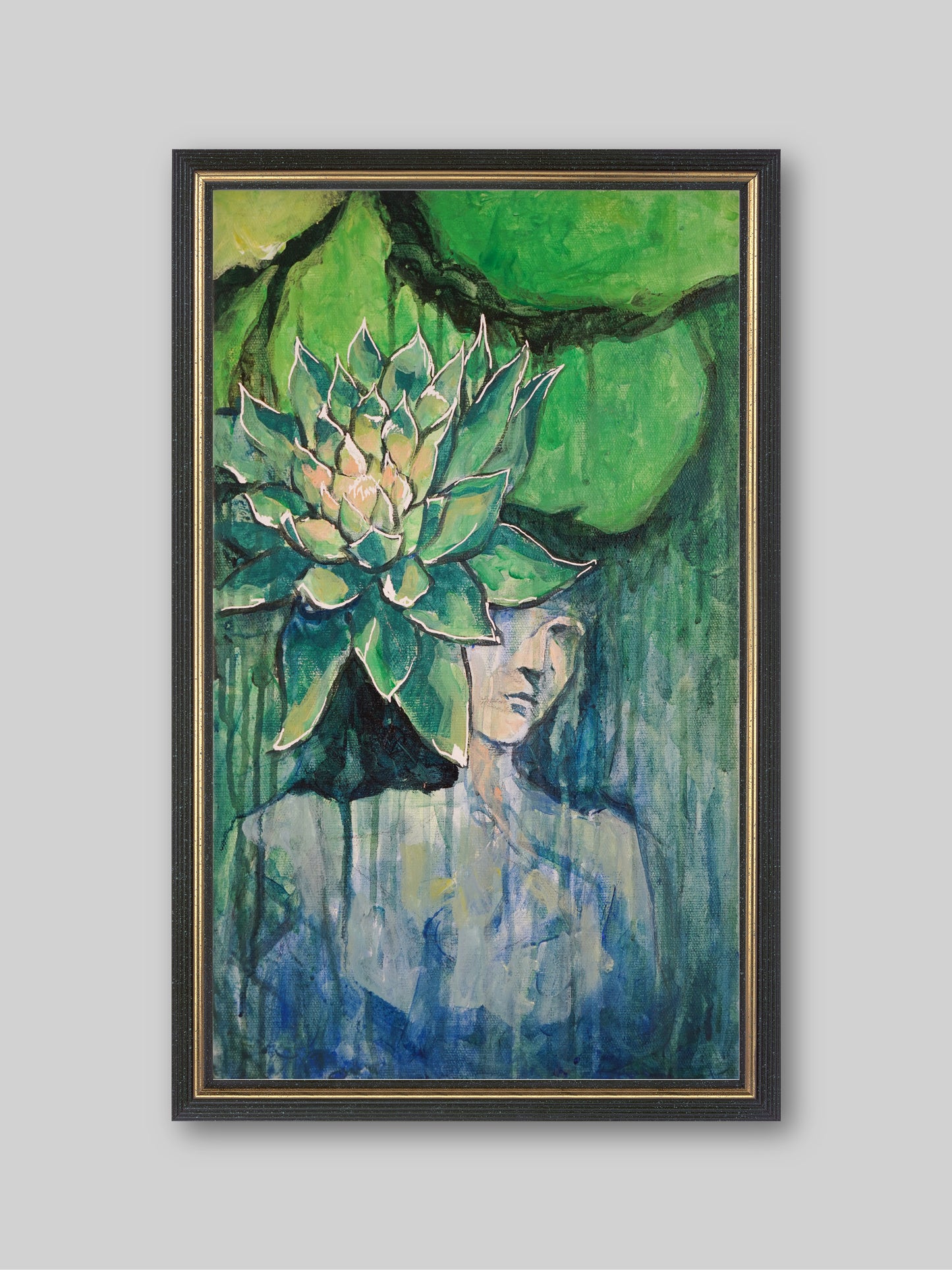 Lotus Girl - “Acrylic painting”  - painting for Room - 19.6x11.8 Inches - [Nicola0008]