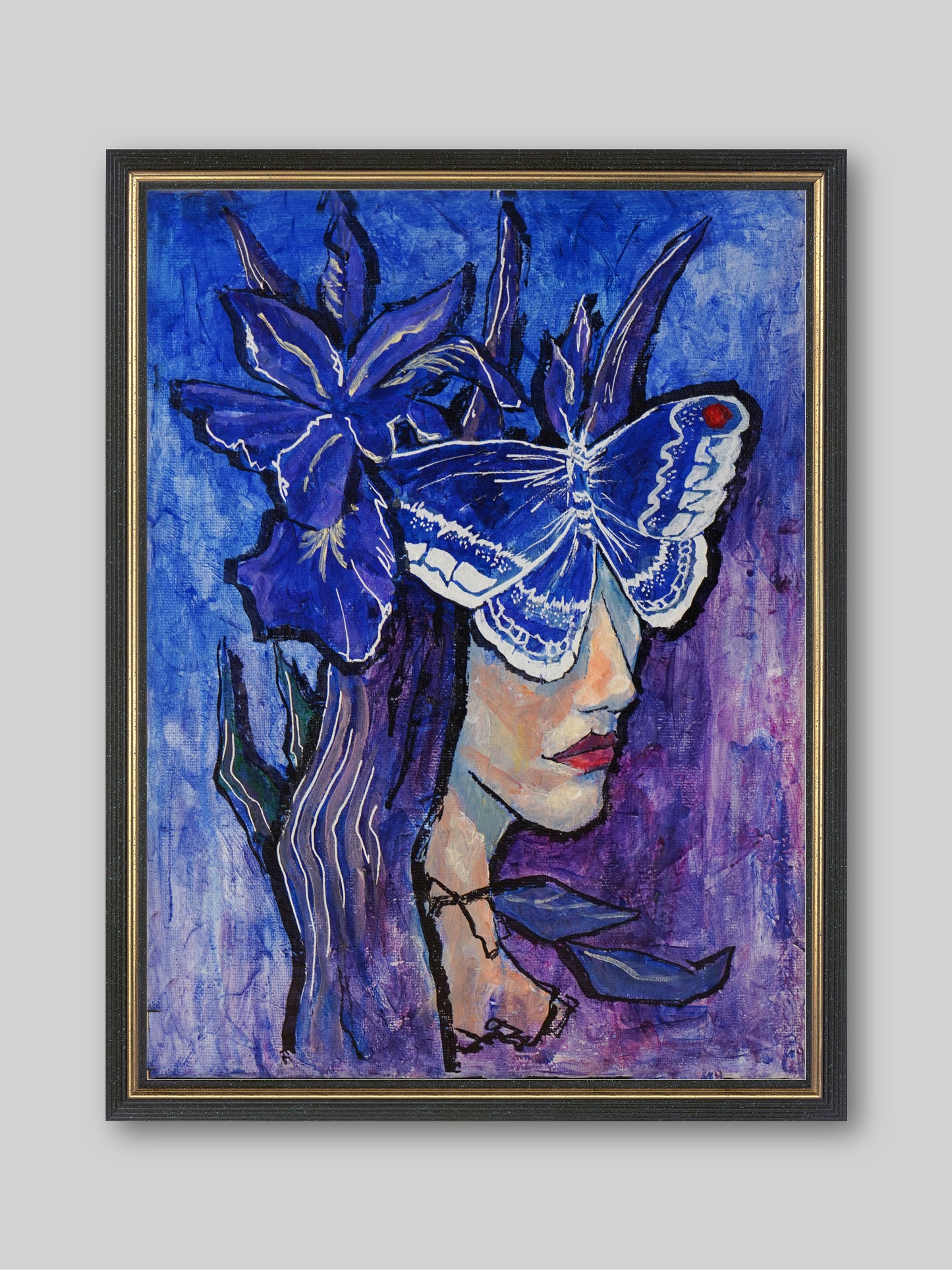 Butterfly Girl -  “Acrylic painting” - Female Charm - Painting for Room - 15.7x11.8 Inches - [Nicola0006]