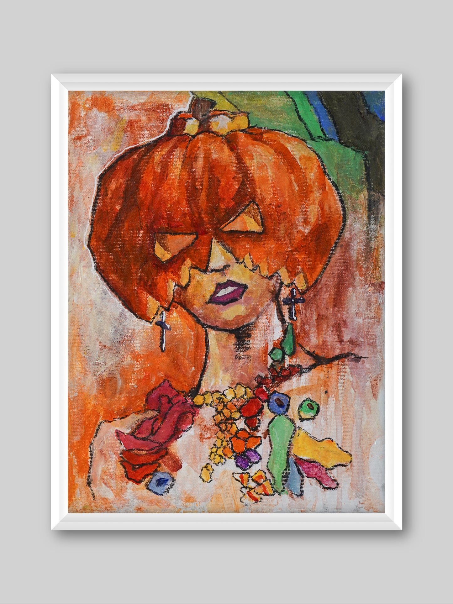 Pumpkin Girl - “Acrylic painting” -  Halloween - painting for Room - 15.7x11.8 Inches - [Nicola0005]