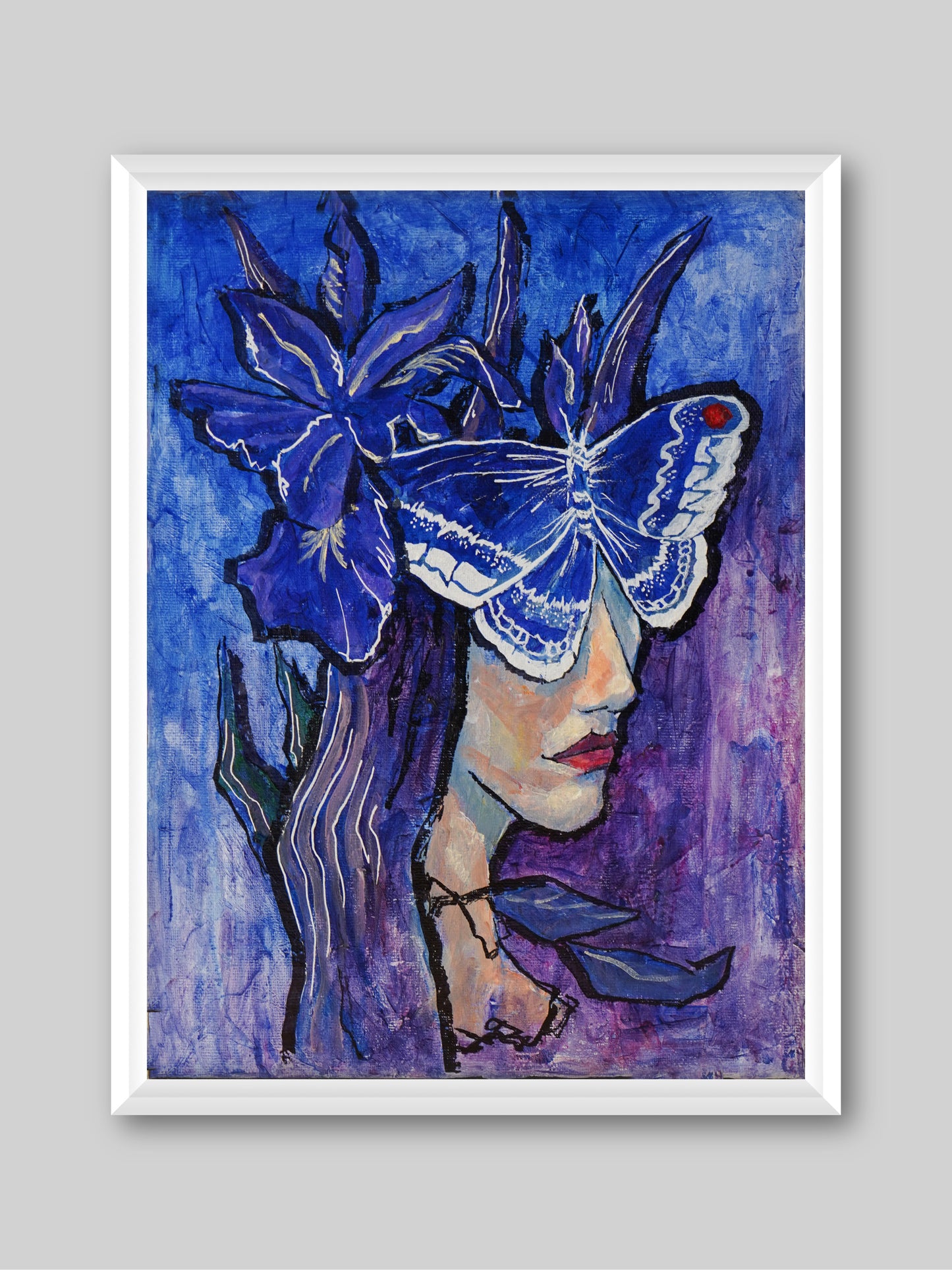 Butterfly Girl -  “Acrylic painting” - Female Charm - Painting for Room - 15.7x11.8 Inches - [Nicola0006]