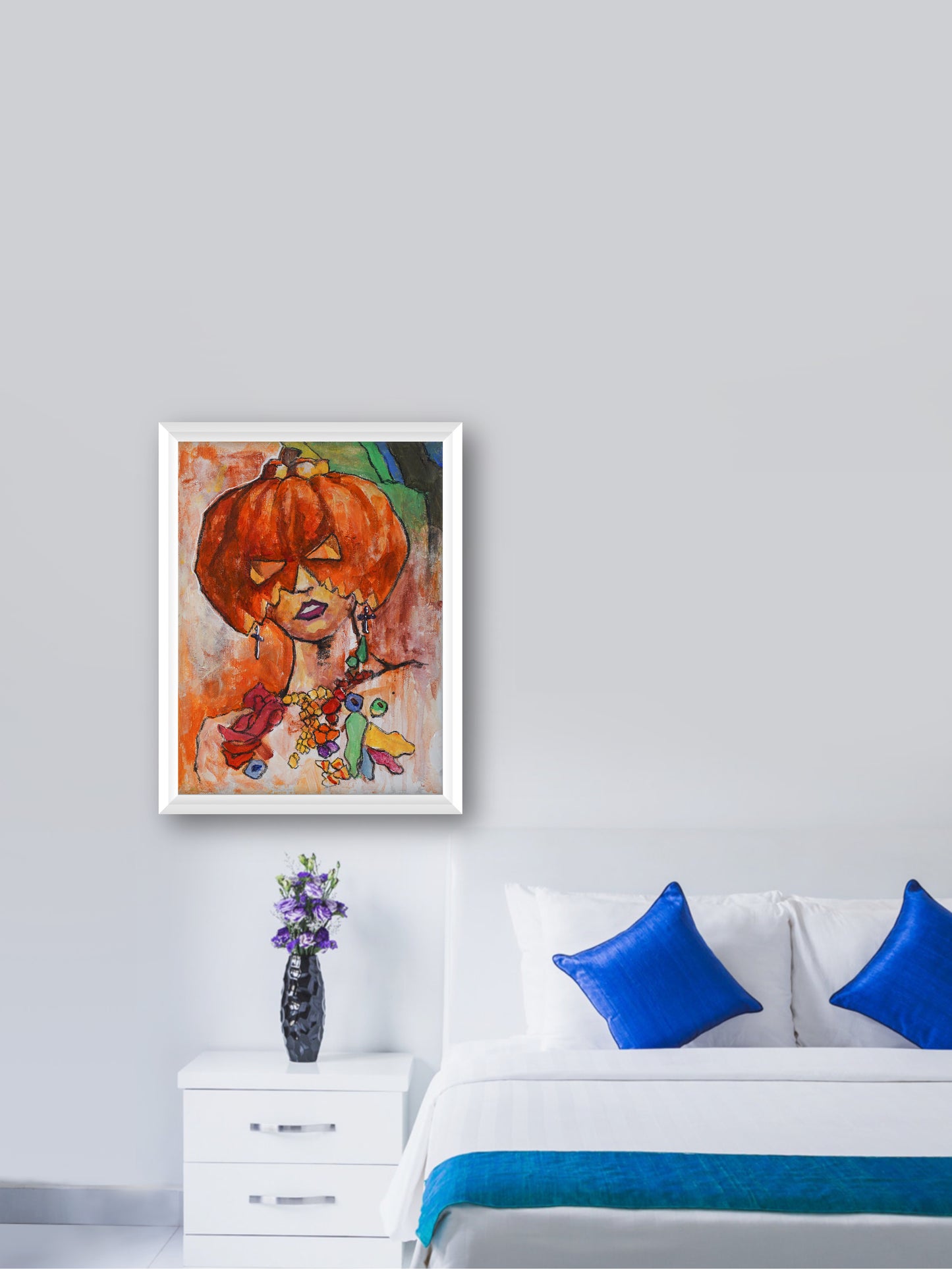 Pumpkin Girl - “Acrylic painting” -  Halloween - painting for Room - 15.7x11.8 Inches - [Nicola0005]