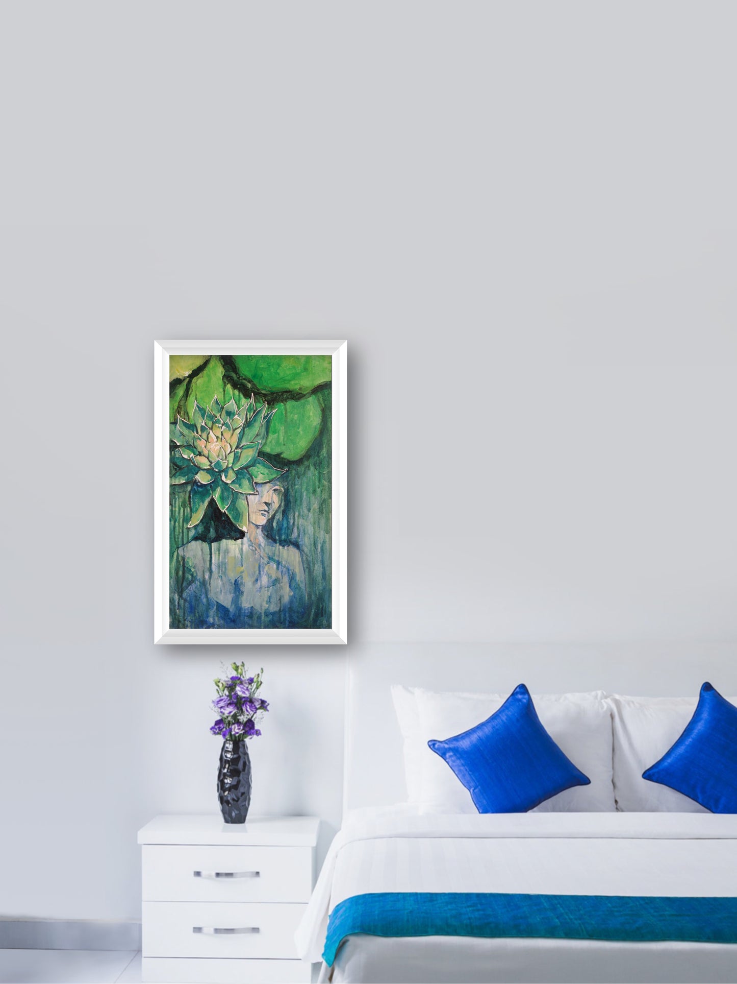 Lotus Girl - “Acrylic painting”  - painting for Room - 19.6x11.8 Inches - [Nicola0008]