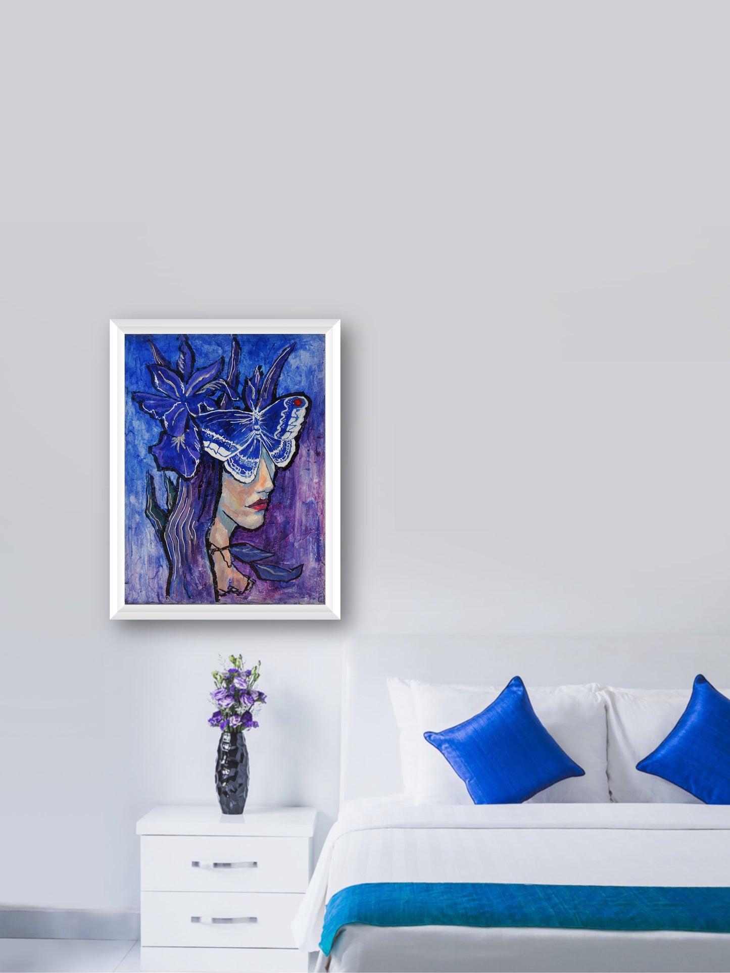 Butterfly Girl -  “Acrylic painting” - Female Charm - Painting for Room - 15.7x11.8 Inches - [Nicola0006]