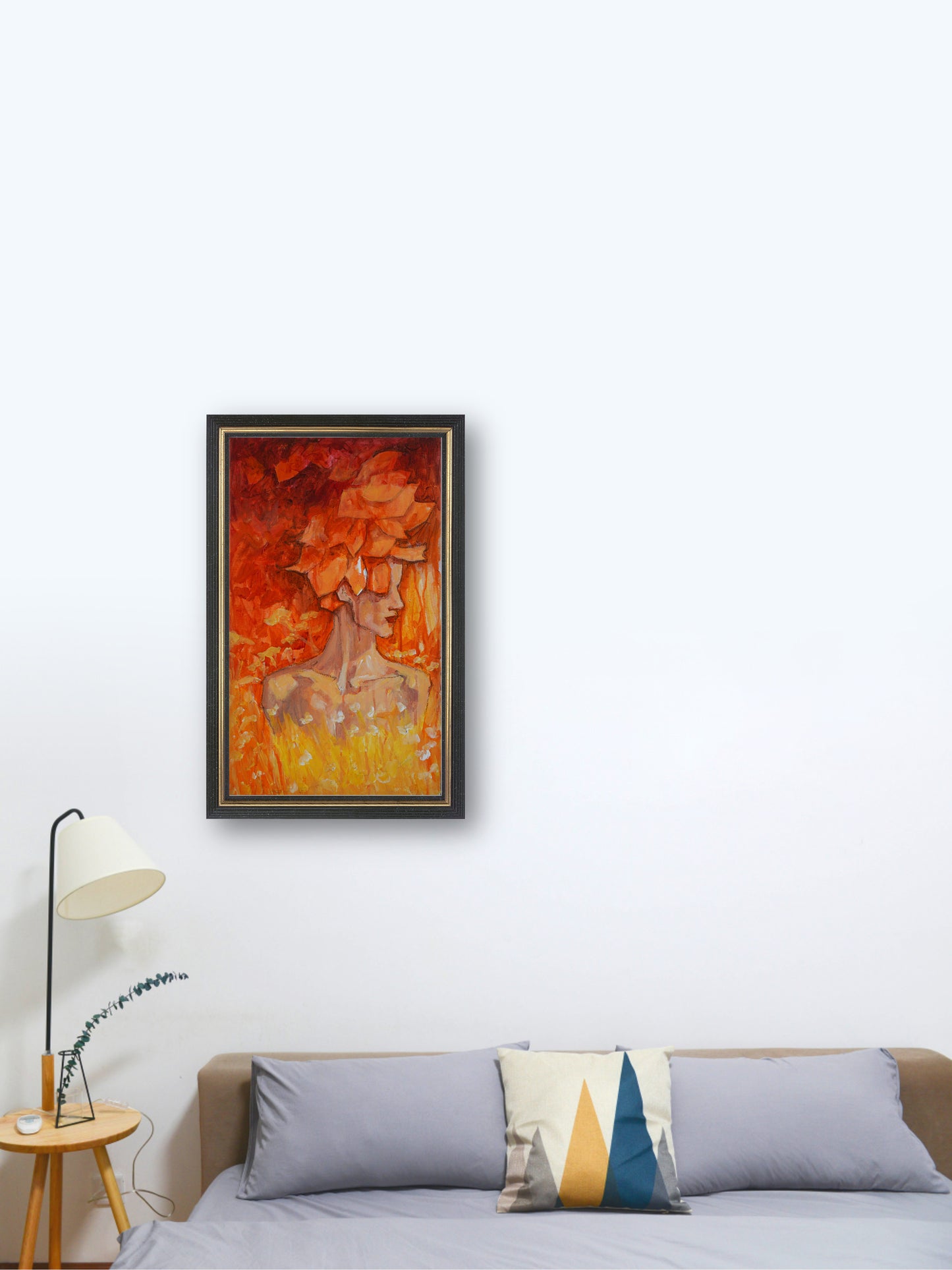 Fire girl - “Acrylic painting”  - painting for Room - 19.6x11.8 Inches - [Nicola0009]