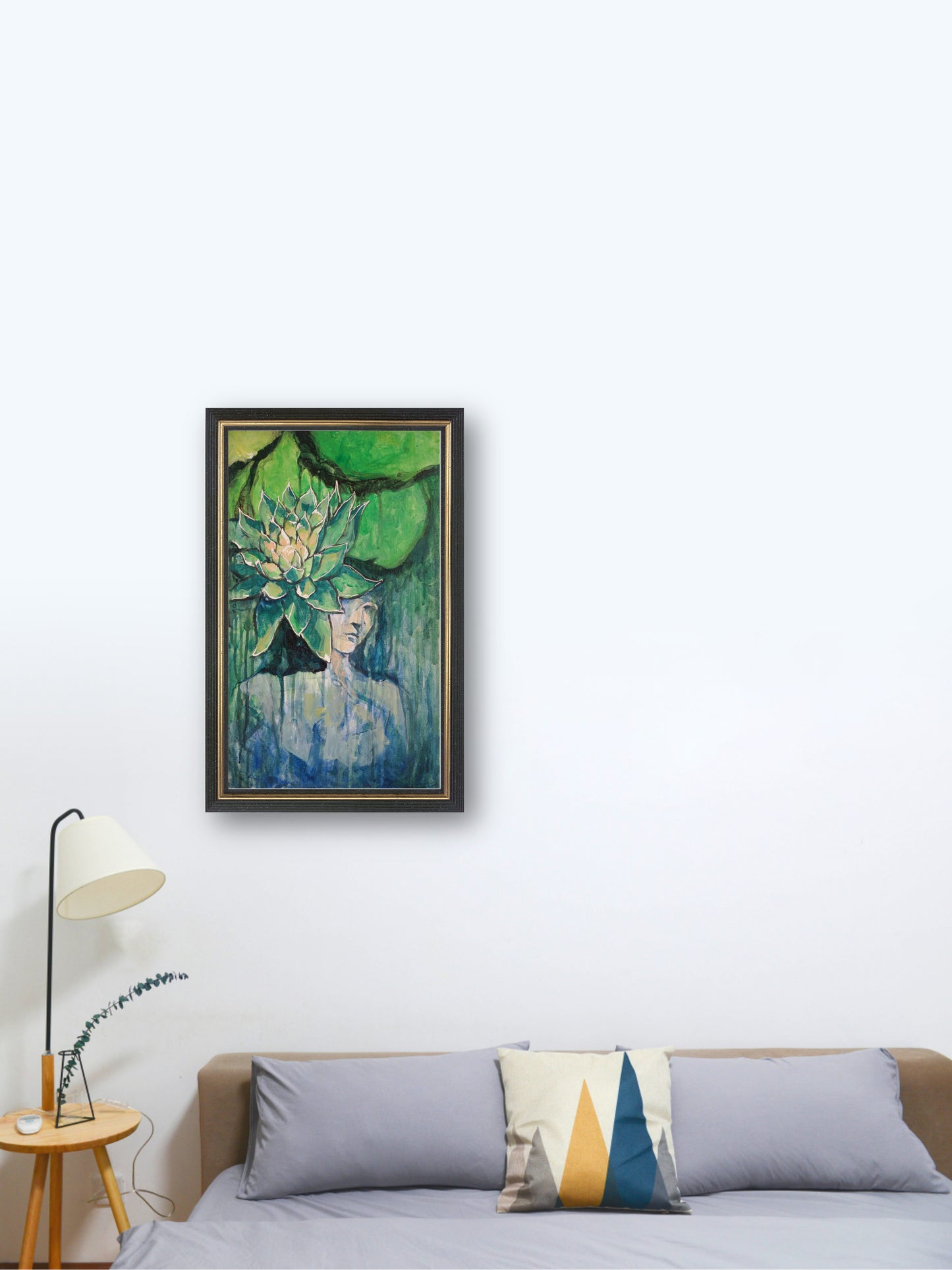 Lotus Girl - “Acrylic painting”  - painting for Room - 19.6x11.8 Inches - [Nicola0008]