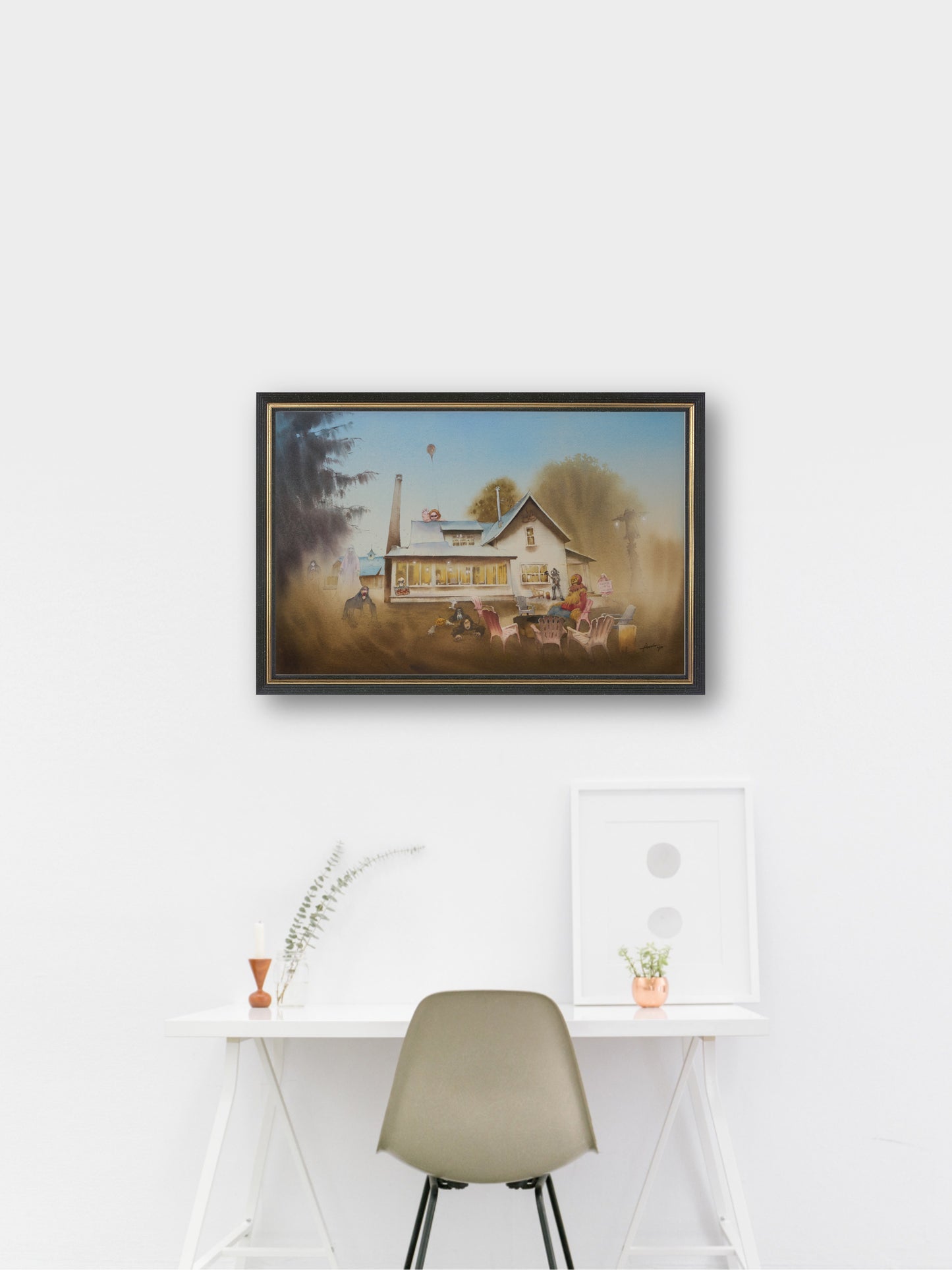 Ghost House (Daytime) - "Watercolor Painting" - Halloween - The Silence Before Night -  Painting for Room - 13x20 Inches - [Ando0001]