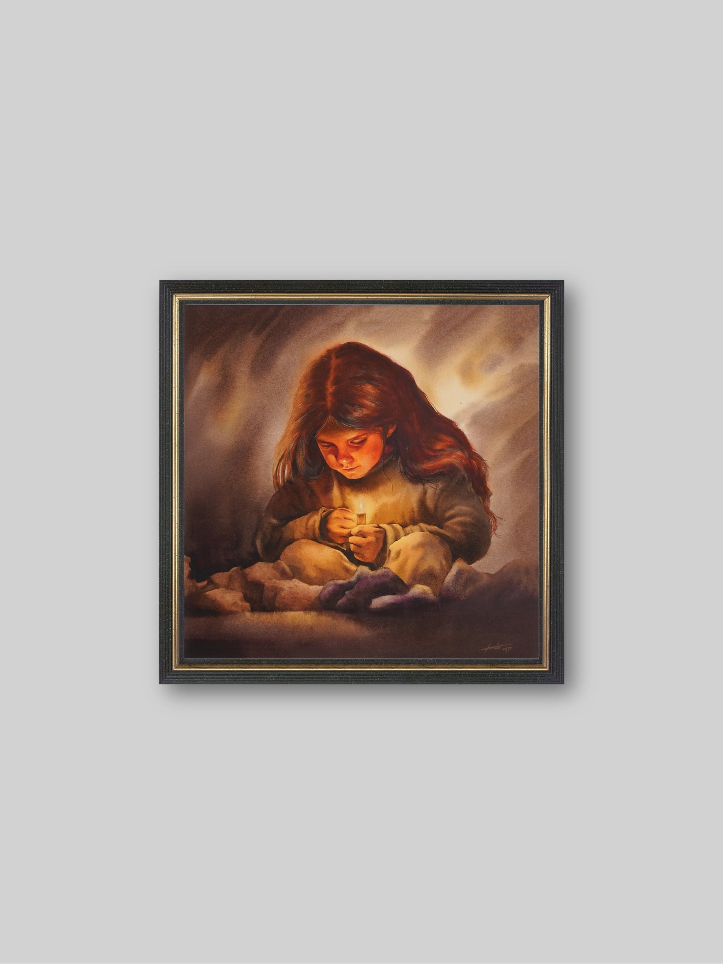 Match Girl - Light & Darkness - "Watercolor Painting" - Painting for Room - 14.6x14.6 Inches - [Ando0006]