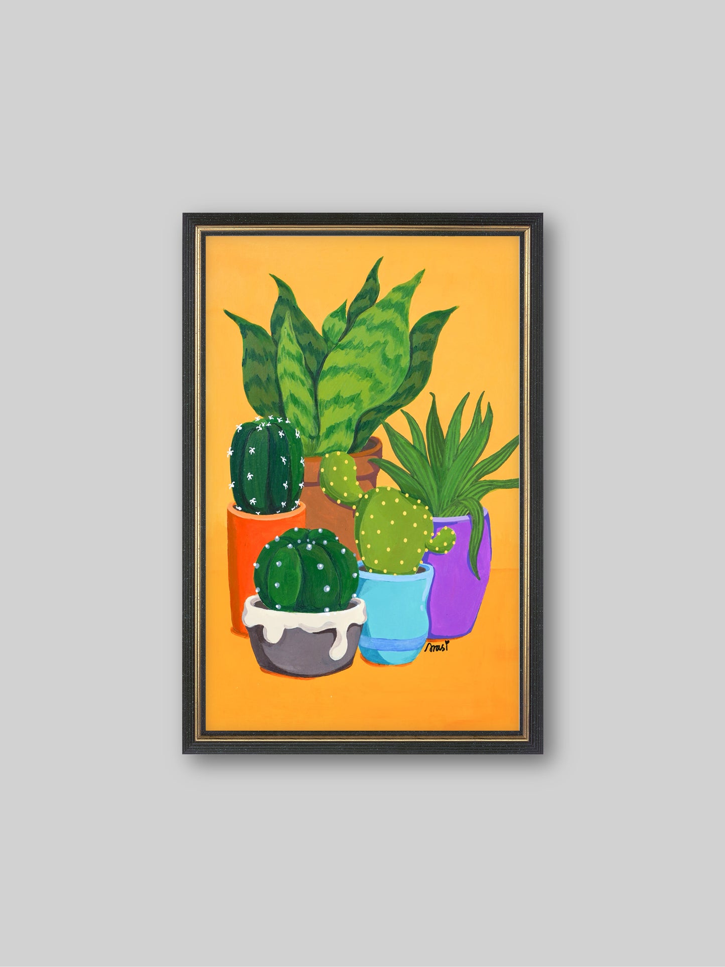 Cactus & 3 - “Acrylic painting”  - painting for Room - 11.2x7.5 Inches - [Arasi0007]