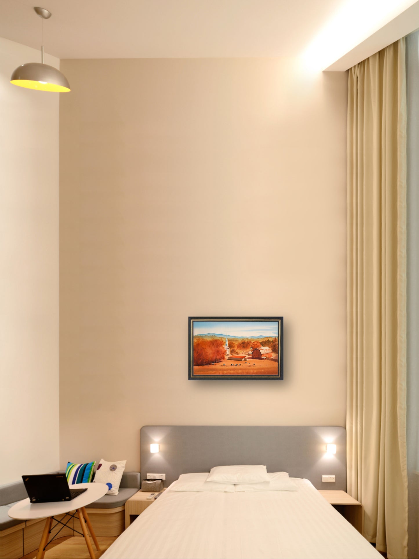 Peacham Farm - "Watercolor Painting" - Painting for Room - 22.4x15 Inches - [Ando0010]