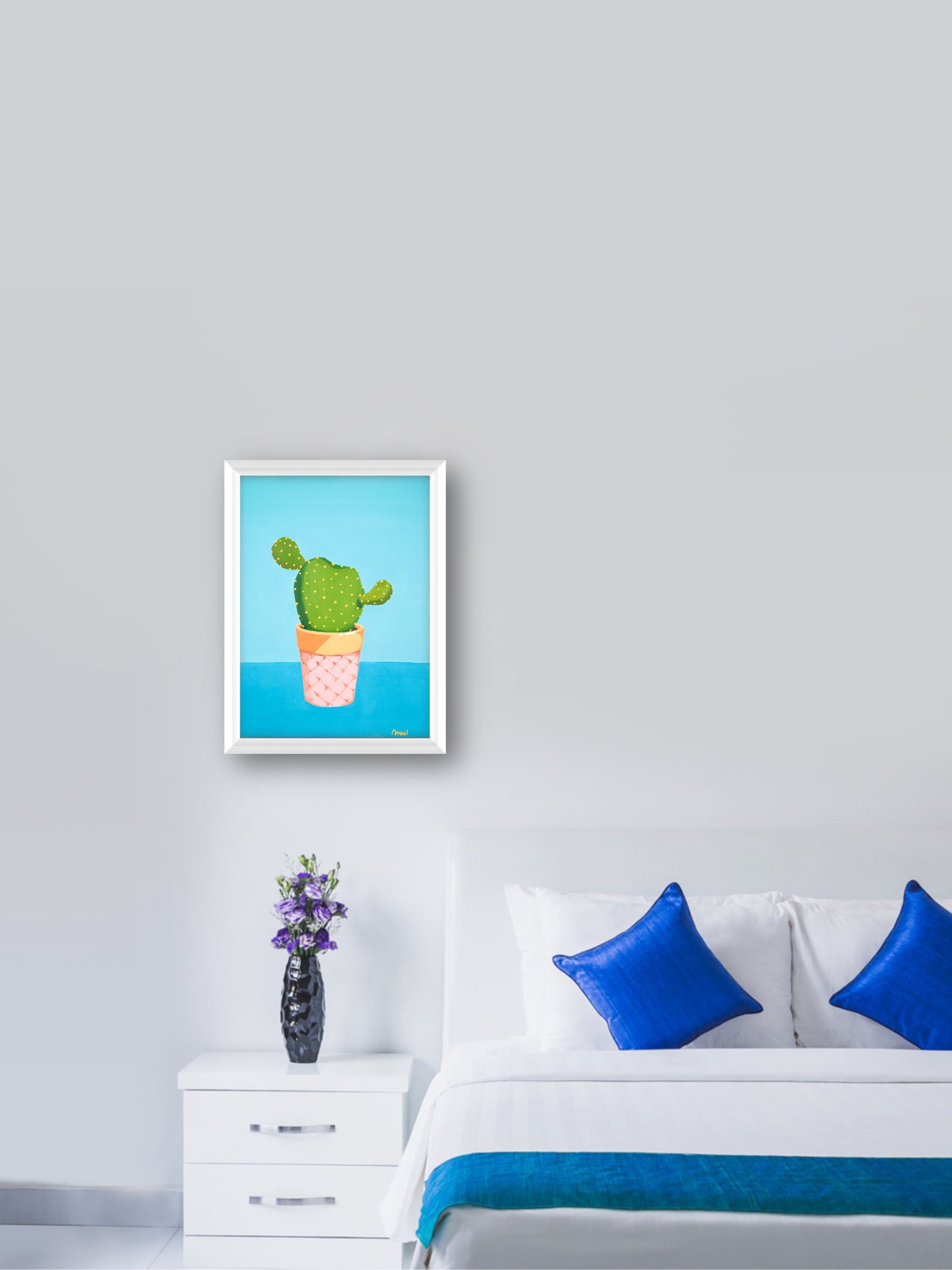 Cactus & 1 - “Acrylic painting”  - painting for Room - 15.2x11.4 Inches - [Arasi0005]