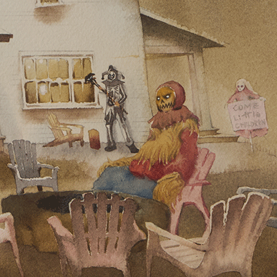 Ghost House (Daytime) - "Watercolor Painting" - Halloween - The Silence Before Night -  Painting for Room - 13x20 Inches - [Ando0001]