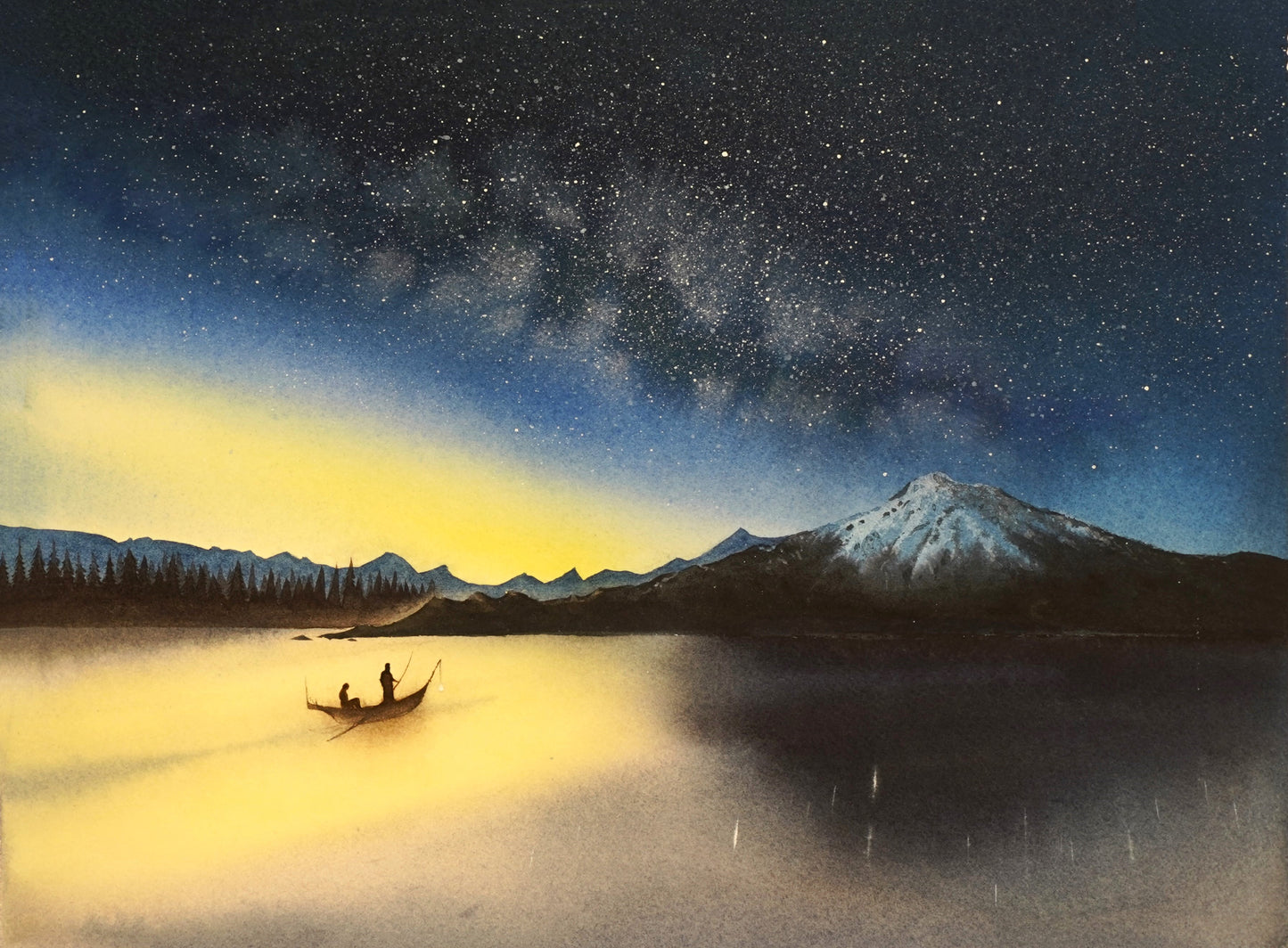 Galaxy - Light & Darkness - "Watercolor Painting" - Painting for Room - 15.4x11.4 Inches - [Ando0007]