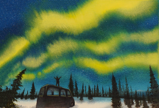 Aurora - Light & Darkness - "Watercolor Painting" - Painting for Room - 15.4x11.4 Inches - [Ando0008]