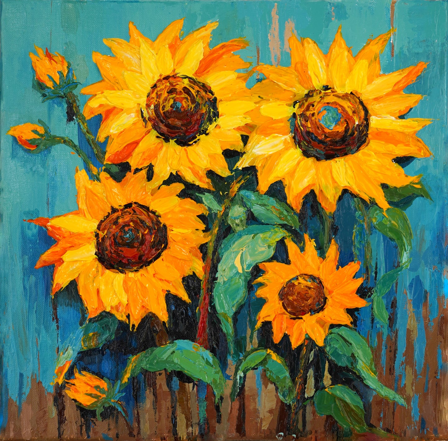 Sunflower - “Acrylic painting” - painting for Room - 15.7x15.7 Inches - [Judy0004]