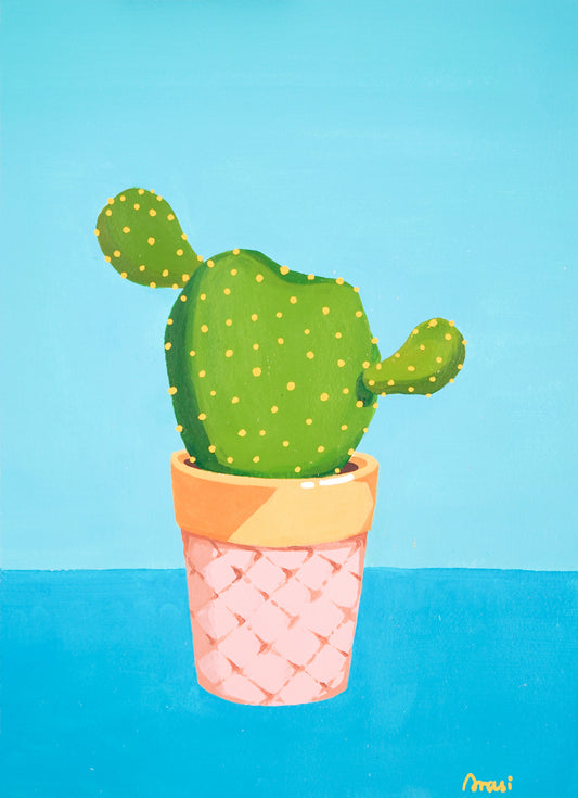 Cactus & 1 - “Acrylic painting”  - painting for Room - 15.2x11.4 Inches - [Arasi0005]